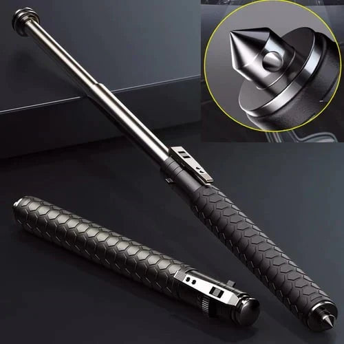 Black unisex collapsible walking stick with one-button release, ideal for seniors & travel support.