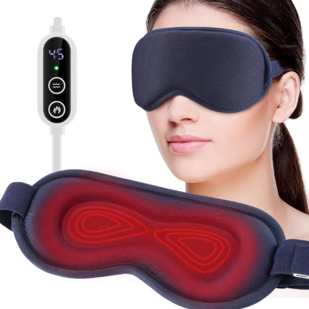 Heated eye massager for ultimate migraine & eye strain relief. Unisex, portable, USB rechargeable personal care device.