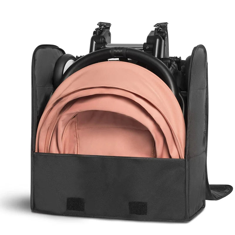 Spacious black travel backpack for strollers, ensuring safe and easy baby transport