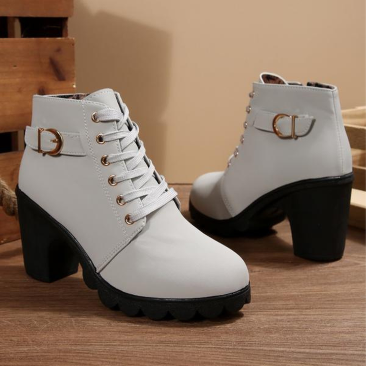 Army green women's chunky lace-up ankle boots with sturdy heel. Chic, versatile, and comfortable for any outfit.