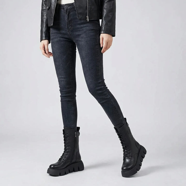 Women's fall fashion platform combat boots with strong arch support, easy lace-up style & comfortable walking.
