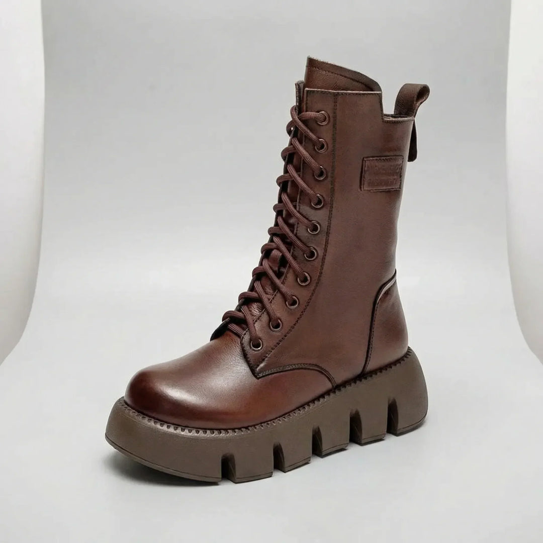 Versatile women's platform lace-up combat boots, offering superior arch support & a comfortable, non-slip winter sole.