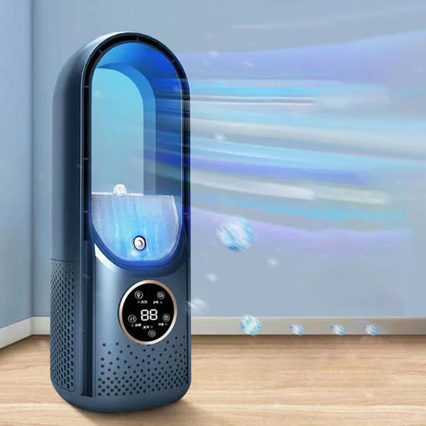 Modern blade-free portable air conditioner, silent personal cooling for your home office or desk.