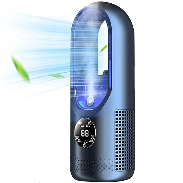 Compact bladeless personal cooler & silent desk fan, USB powered for cool comfort in home or office.