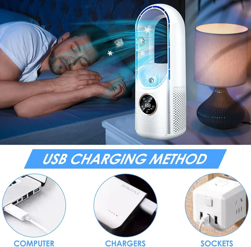 Quiet personal air conditioner for home & office, portable bladeless design for ultimate cool comfort.