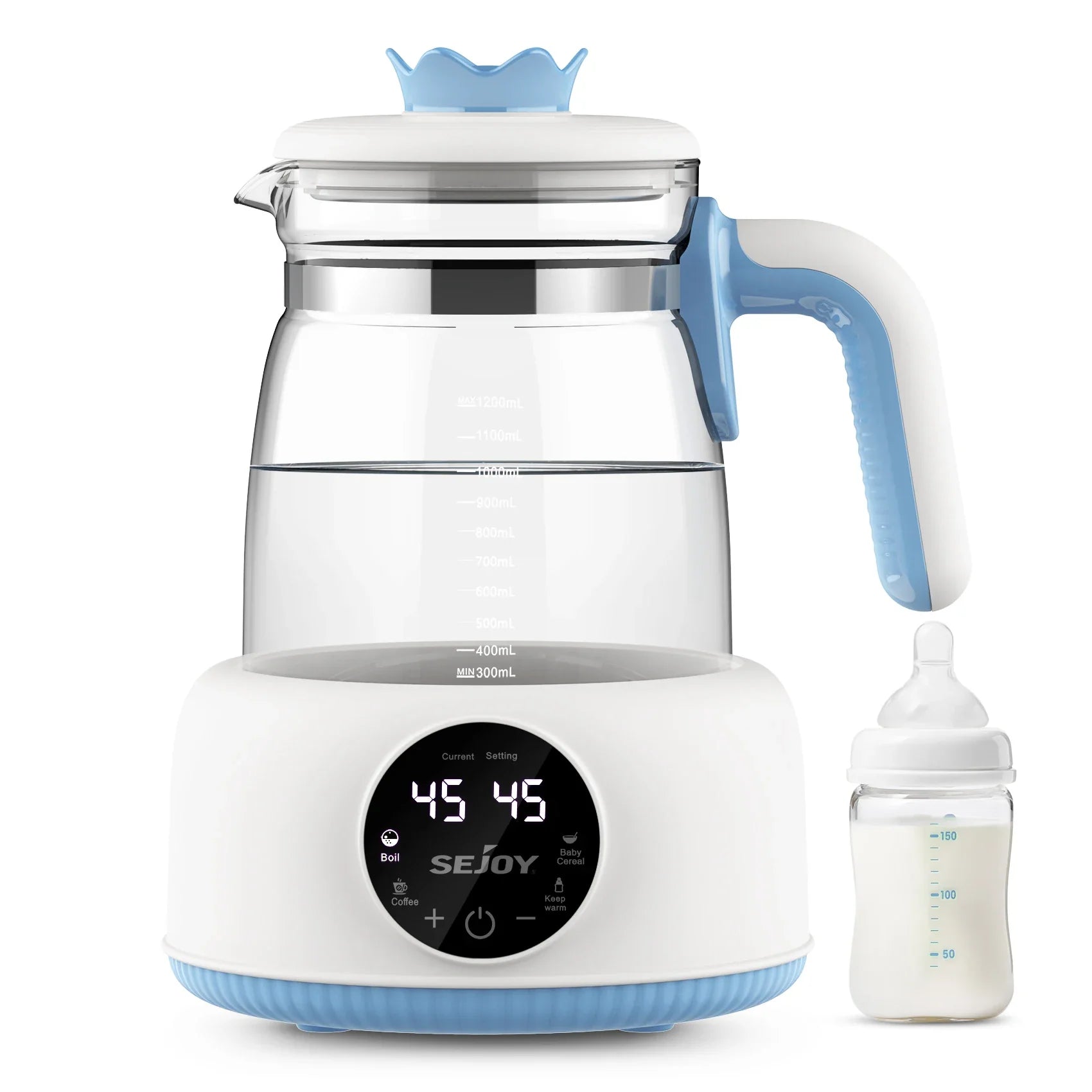 Blue 1.2L electric milk bottle warmer & thermostatic kettle for infant formula