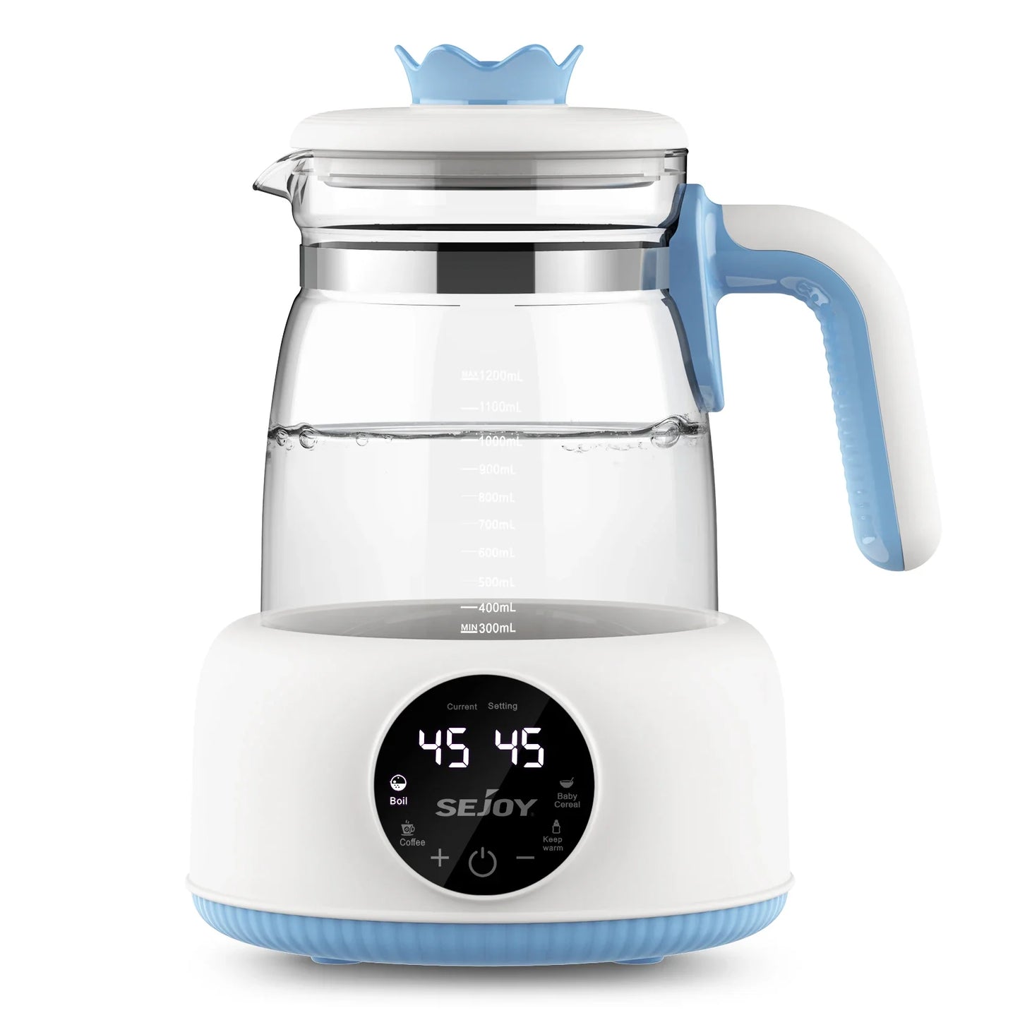 Nursery appliance: 1.2L blue thermostatic kettle, perfect for warming baby bottles