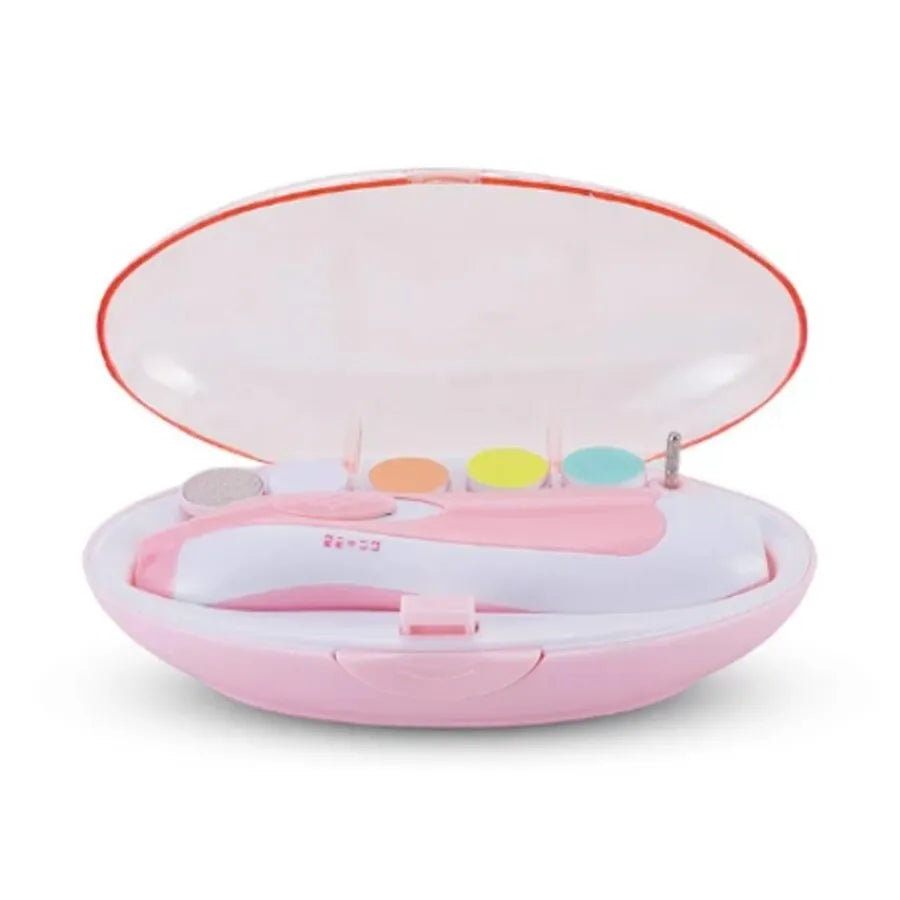 Blue baby electric nail trimmer kit for safe infant manicure and gentle grooming.