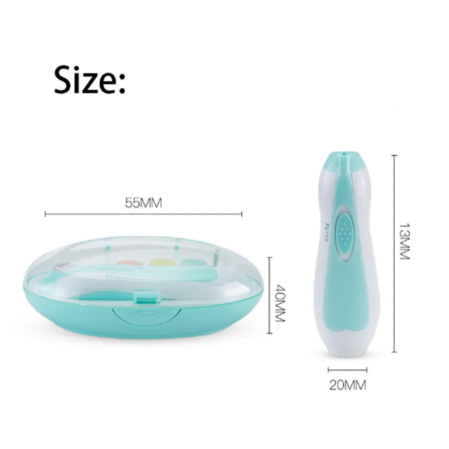 Infant safe electric nail file in blue, designed for gentle and effective baby nail care.