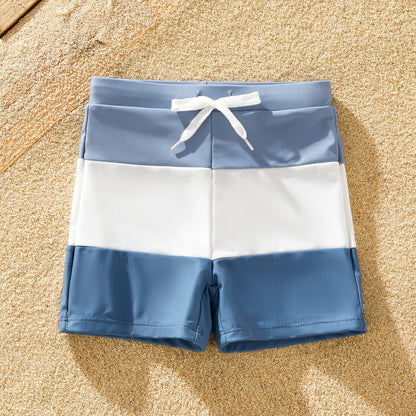 Coordinated blue swimwear for family, nylon spandex blend for comfort and style