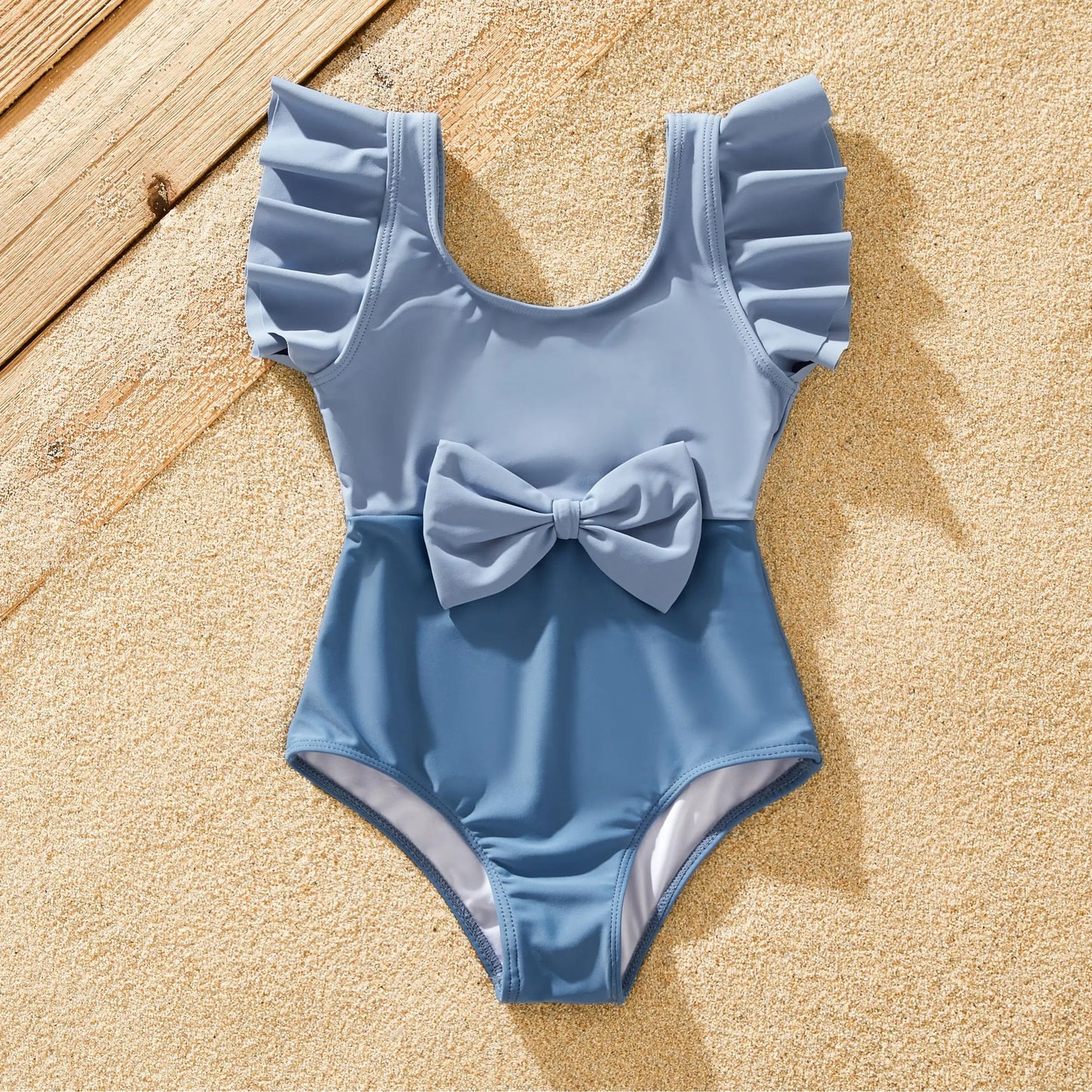 Nylon spandex blue family swim set, comfortable and chic for beach outings