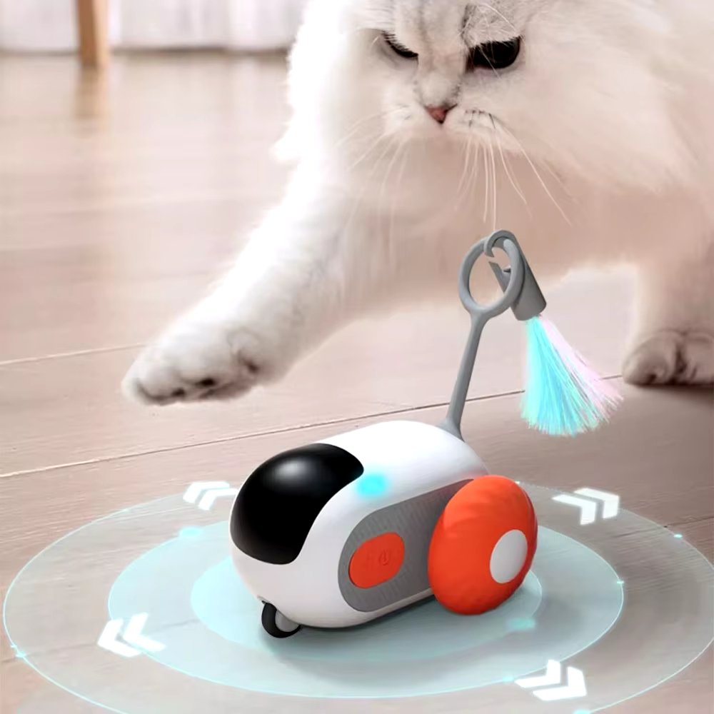 Engaging automatic cat chase toy in blue & orange for active felines. Interactive & rechargeable.