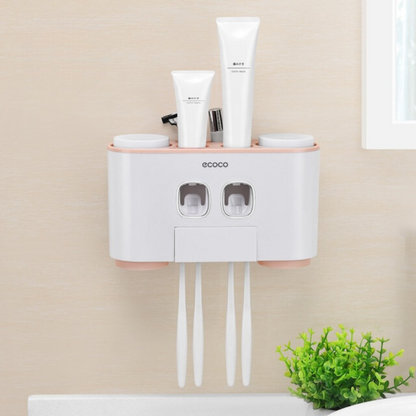 Home improvement solution: wall-mounted toothbrush holders with dispenser for a tidy family bathroom