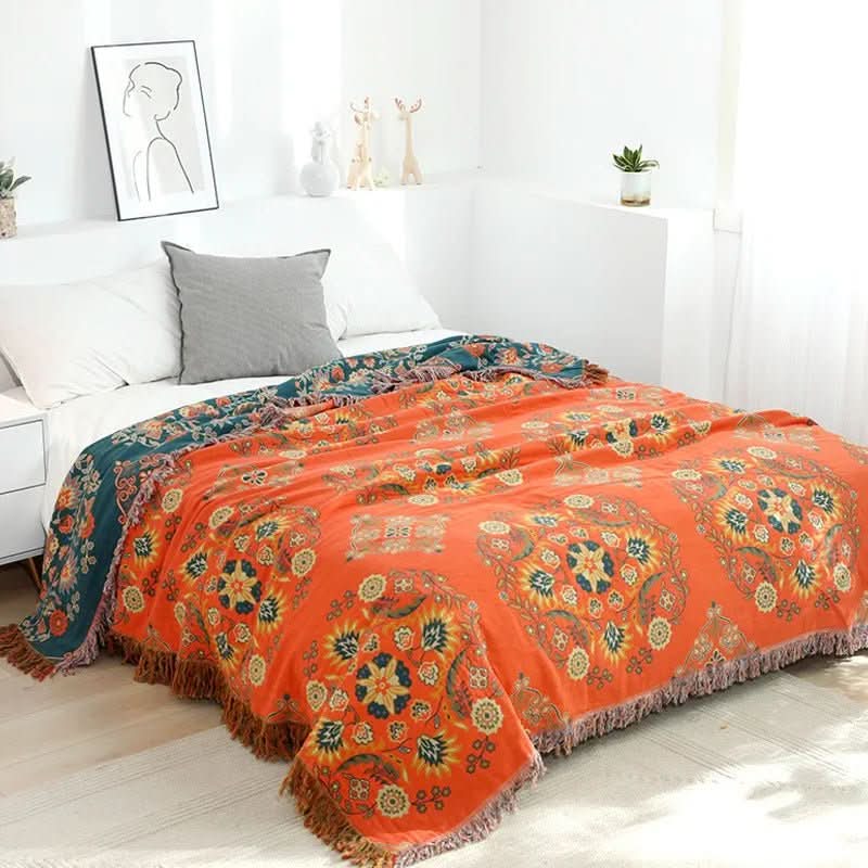 Bohemian cotton throw blanket, soft & cozy, ideal for living room decor, bed, or as a decorative accent.