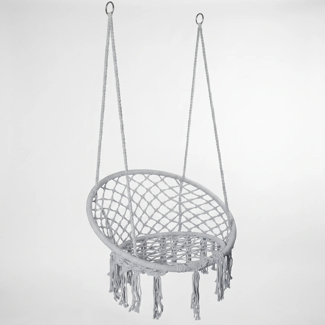 Comfortable unisex boho macrame hammock chair, perfect hanging swing for reading or relaxing indoors and outdoors.