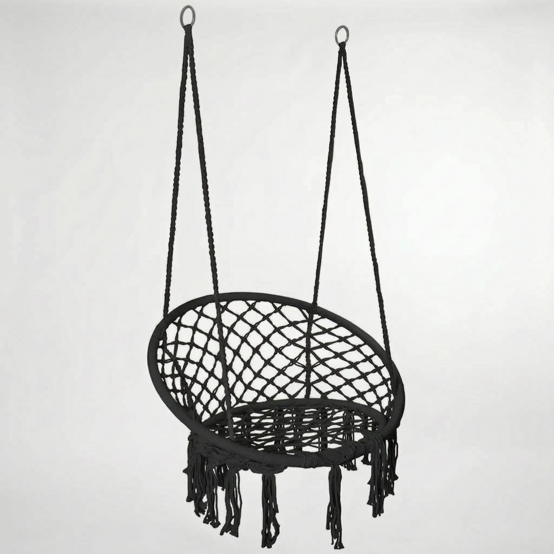 Versatile boho macrame hammock chair, a chic indoor or outdoor hanging swing for ultimate relaxation and style.