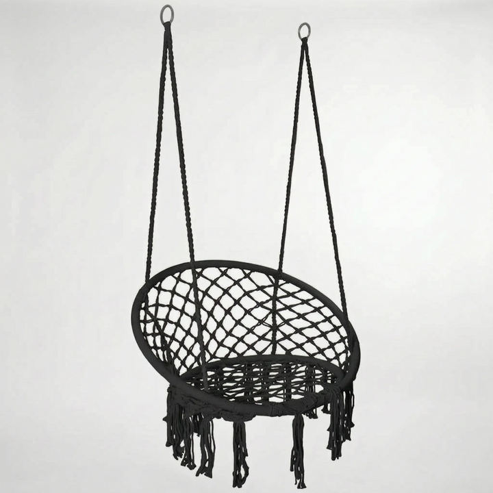 Versatile boho macrame hammock chair, a chic indoor or outdoor hanging swing for ultimate relaxation and style.