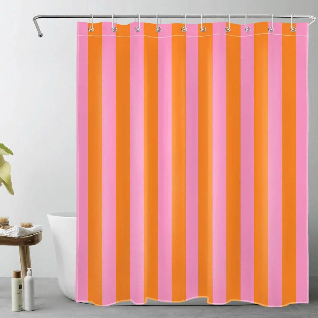Soft fabric boho striped shower curtain, durable & waterproof textile for bathrooms.