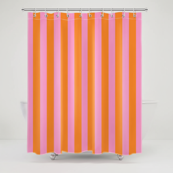 Striped boho fabric shower curtain for bathroom, waterproof & decorative textile.