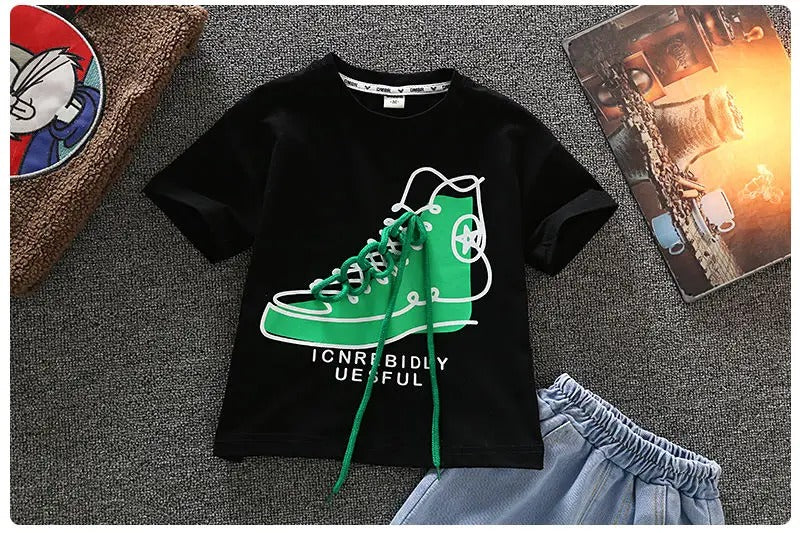 Kids fashion: boy's summer t-shirt shorts set, made from breathable cotton blend