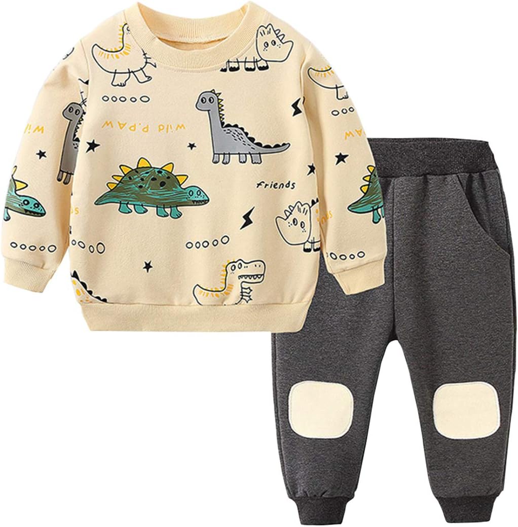 Toddler boy's dinosaur clothes: 2-piece long sleeve shirt and matching pants.