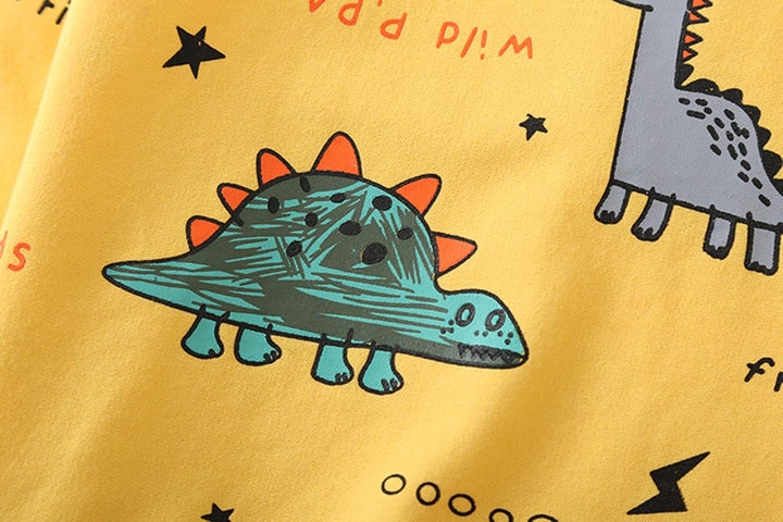 Dinosaur themed 2-piece outfit for boys, comfortable and durable toddler set.
