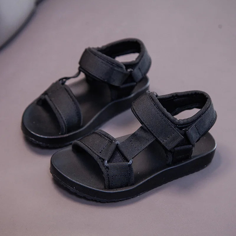 Youth boys' casual canvas sandals, durable and breathable, with easy hook-loop fastener