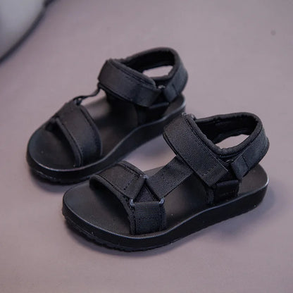 Youth boys' casual canvas sandals, durable and breathable, with easy hook-loop fastener
