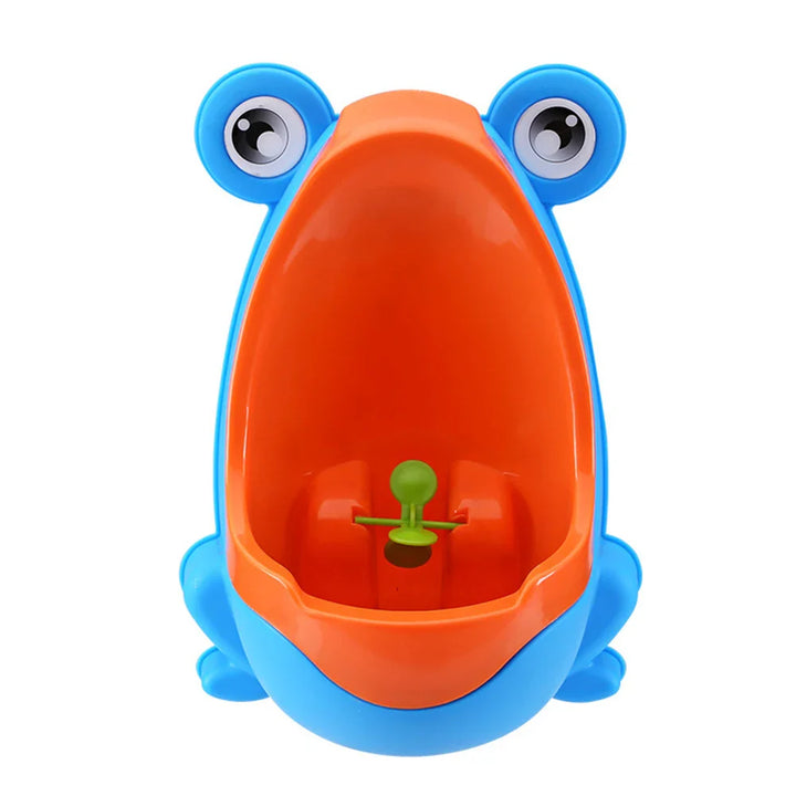 Durable boys' frog urinal, wall-mounted for kids. Features a removable, easy-clean bowl for potty training.