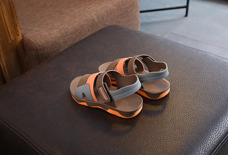 Toddler boys' non-slip summer shoes, gray casual sandals with sturdy hook & loop closure