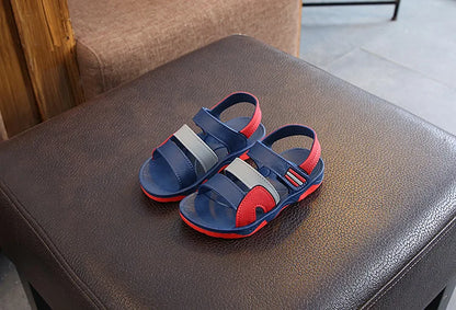 Toddler boys' non-slip sandals, vibrant red, PU leather, secure hook & loop for summer fun