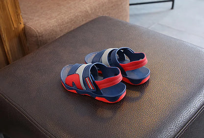 Non-slip boys' summer footwear, durable grey casual sandals, hook & loop for young explorers