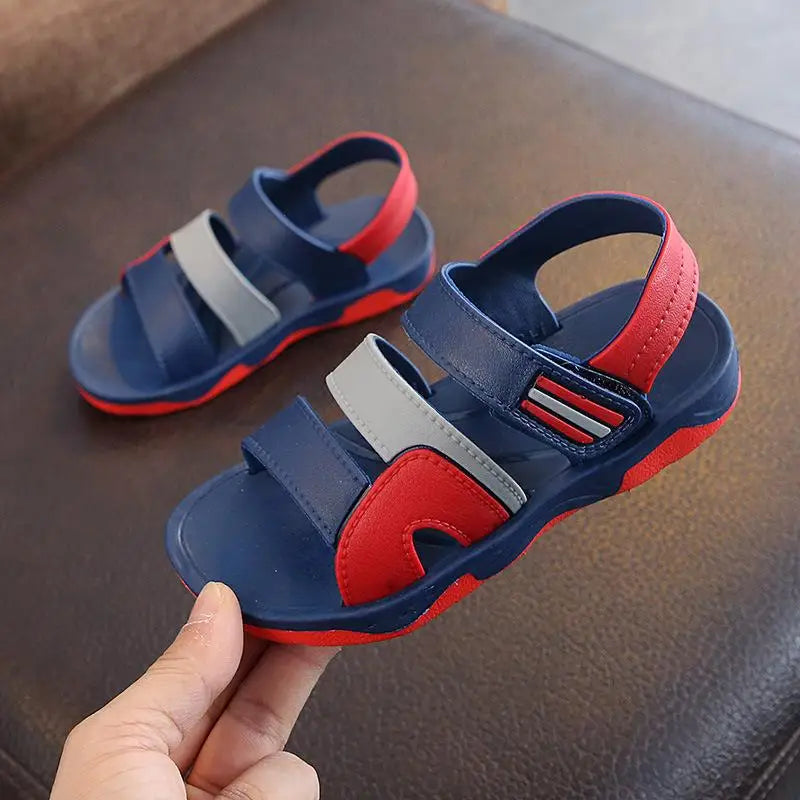 Sporty boys' summer sandals, green with non-slip grip, durable PU leather, casual outdoor wear