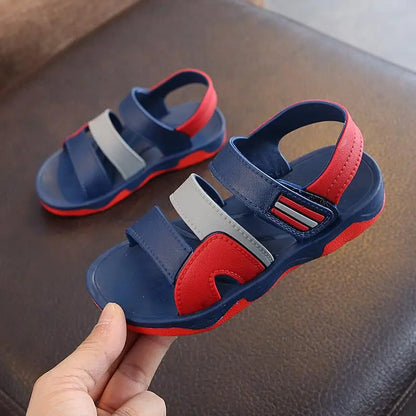 Sporty boys' summer sandals, green with non-slip grip, durable PU leather, casual outdoor wear