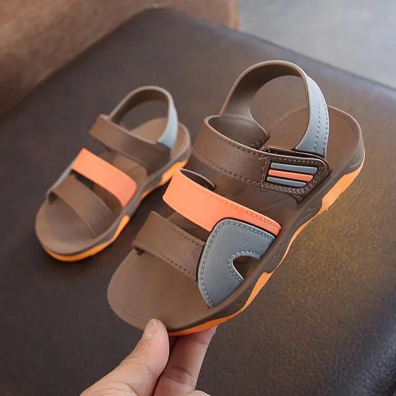 Kids' non-slip footwear, red casual sandals, practical hook & loop, perfect for summer activities