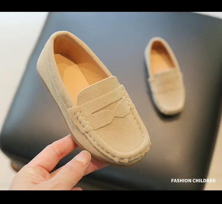 Boys' slip-on suede casual footwear, light brown, non-slip sole