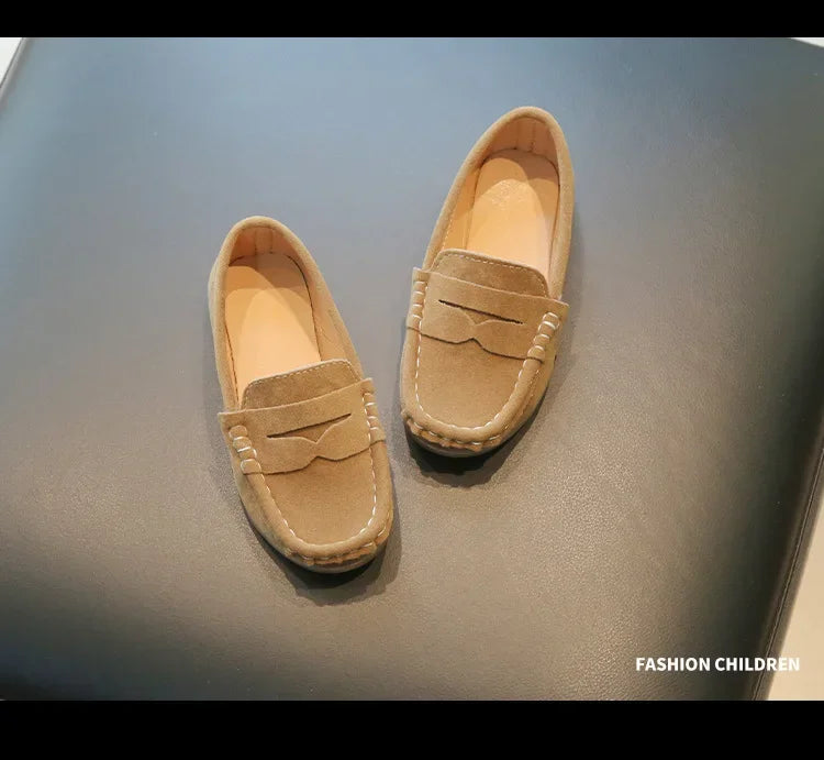 Toddler boys' grey suede slip-on shoes, casual style, anti-slip