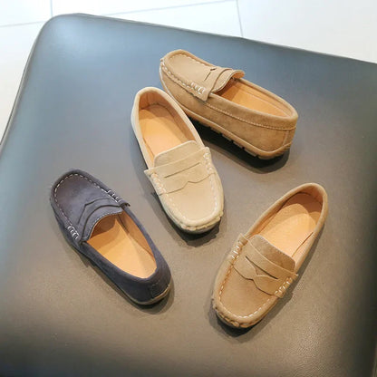 Grey slip-on suede shoes, boys' casual footwear, anti-slip design