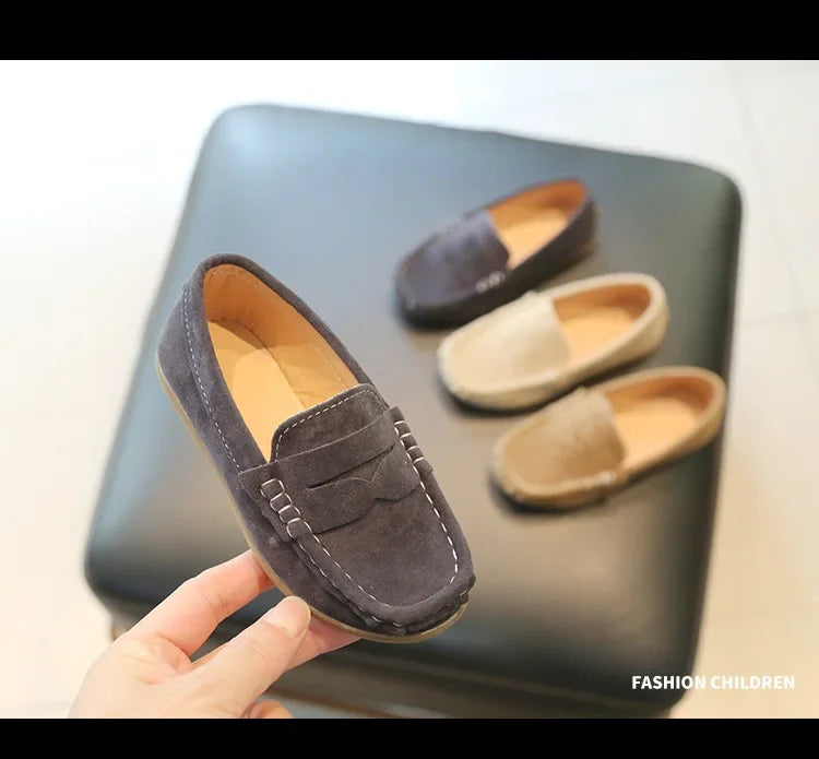 Children's slip-on suede shoes, black, non-slip sole, easy to wear