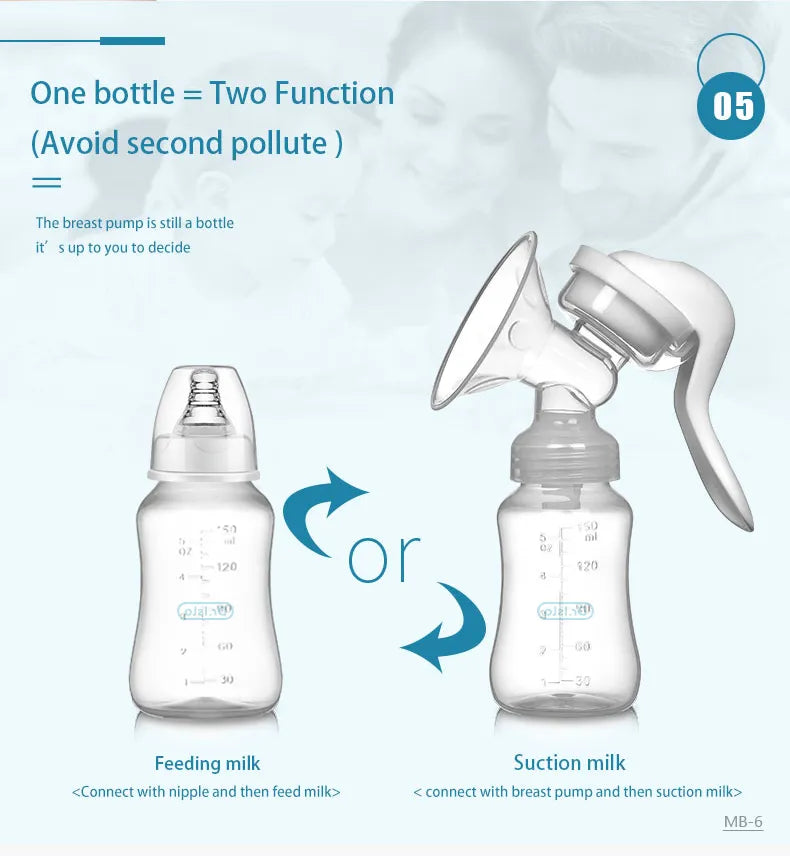 BPA-free manual breast pump on a clean surface, ready for milk expression and nursing
