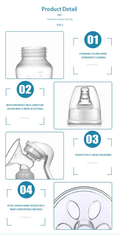 Silicone breast pump, manual and BPA-free, ensuring gentle and safe milk collection for baby