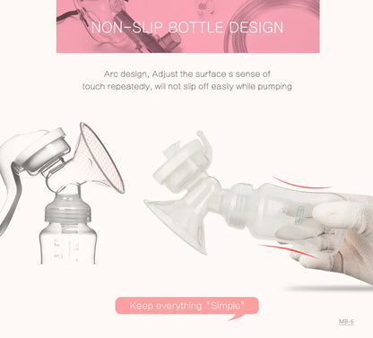 Manual breast pump with milk collection bottle, BPA-free for safe storage and feeding