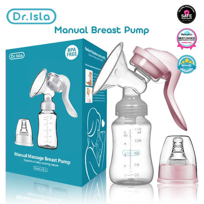 Close-up of a BPA-free manual breast pump, showing silicone flange for gentle milk expression