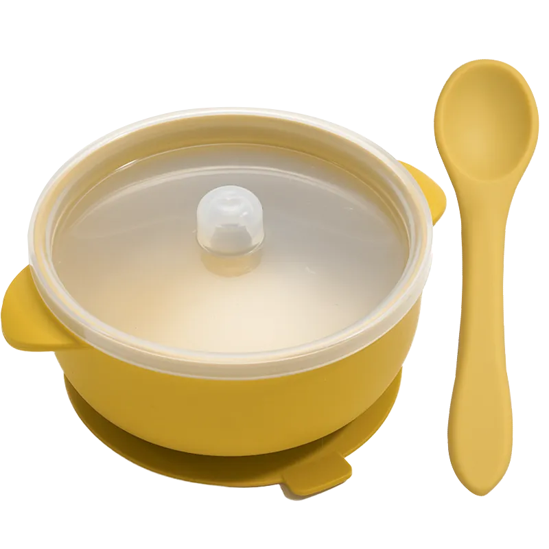 Portable BPA-free silicone baby bowl with spill-proof lid, ideal for on-the-go baby feeding essentials
