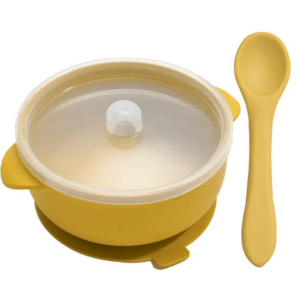 Portable BPA-free silicone baby bowl with spill-proof lid, ideal for on-the-go baby feeding essentials