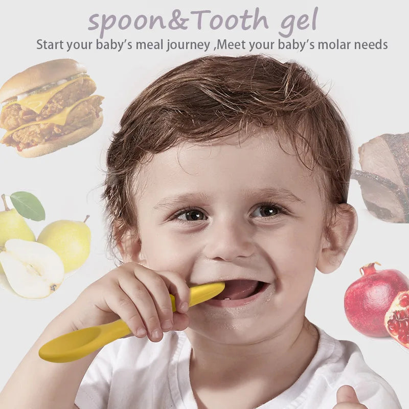 Ergonomically designed BPA-free silicone spoon from the baby feeding set, comfortable for little hands