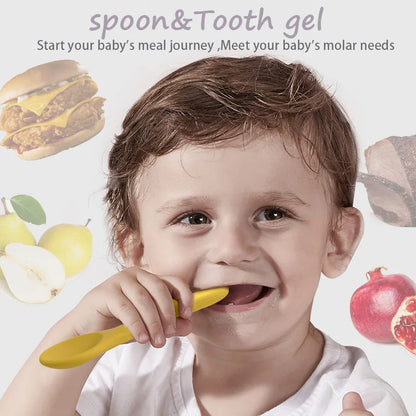 Ergonomically designed BPA-free silicone spoon from the baby feeding set, comfortable for little hands