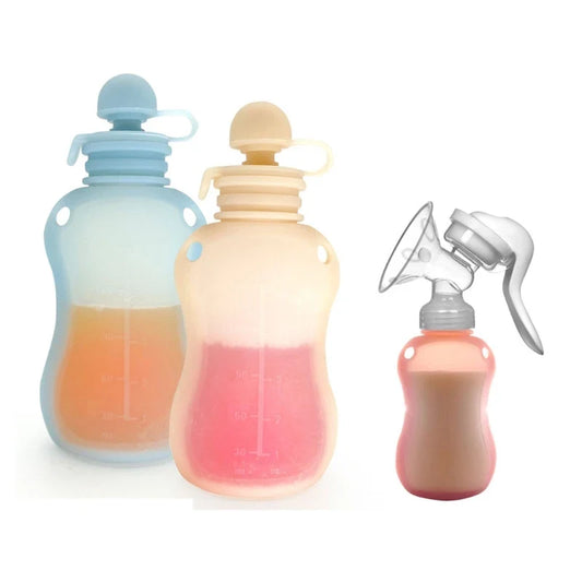 BPA free silicone baby food pouch for milk storage, reusable and leak-proof