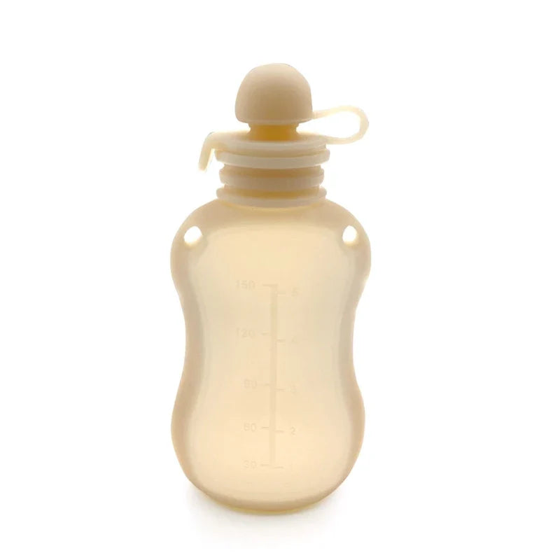 Assorted colors of BPA free silicone baby food pouches for versatile feeding