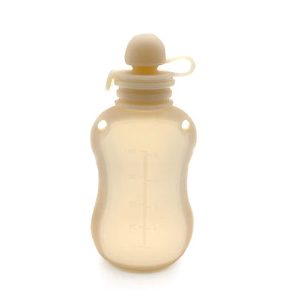 Assorted colors of BPA free silicone baby food pouches for versatile feeding